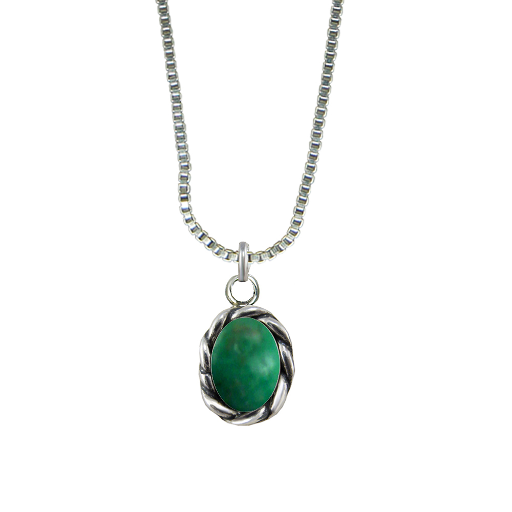 Sterling Silver Little Green Turquoise Pendant Necklace